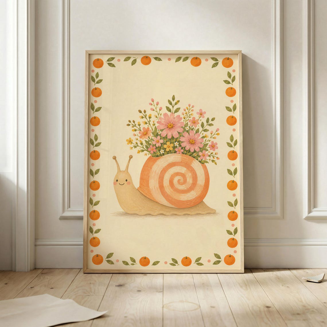 Smiling Crescent Moon With Pink Tulips Celestial Nursery Poster