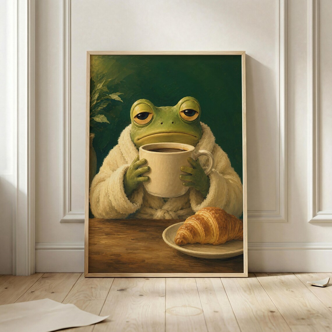 Cozy Frog Coffee Poster, Whimsical Cottagecore