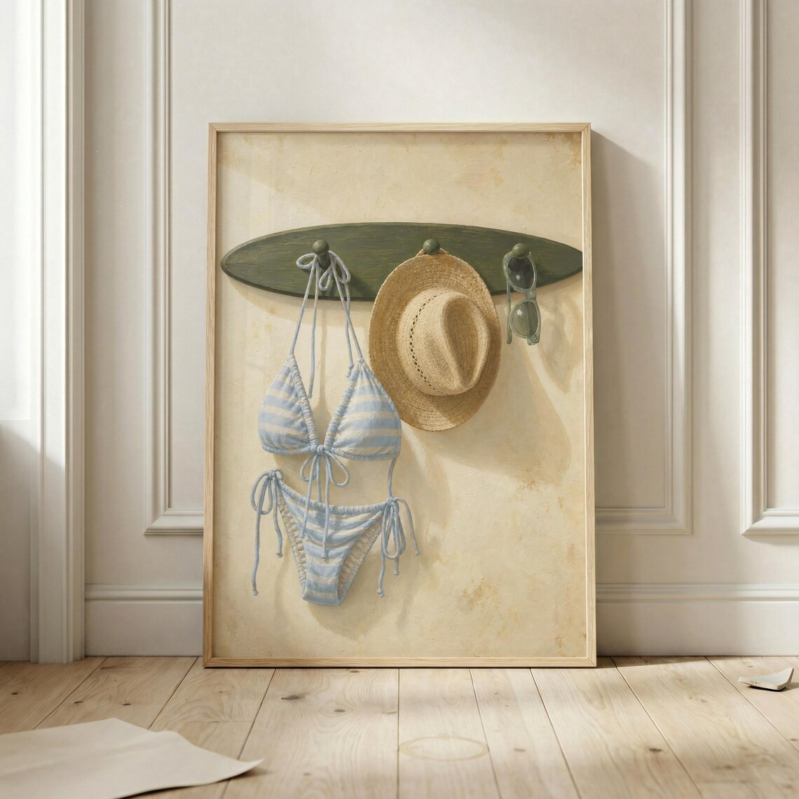 Blue Striped Bikini Poster, Coastal Summer Decor