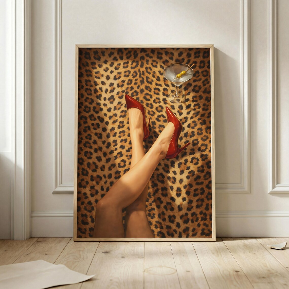 Leopard Print Red Heels, Fashion Cocktail Artwork