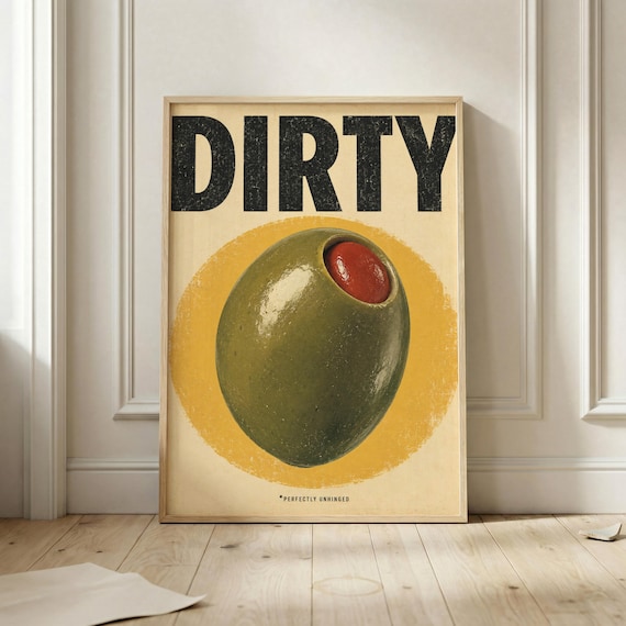 Dirty Martini Olive Perfectly Unhinged Retro Cocktail Bar Poster
