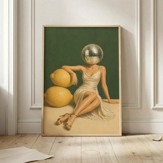 Disco Ball Wall Art Print Surreal Feminine Poster Retro Glam Artwork Maximalist Decor Modern Eclectic