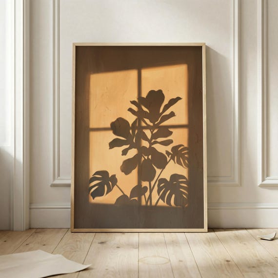 Tropical Plant Shadow Poster Botanical Wall Art Window Print Neutral Minimalist Decor Monstera Artwork Modern Home