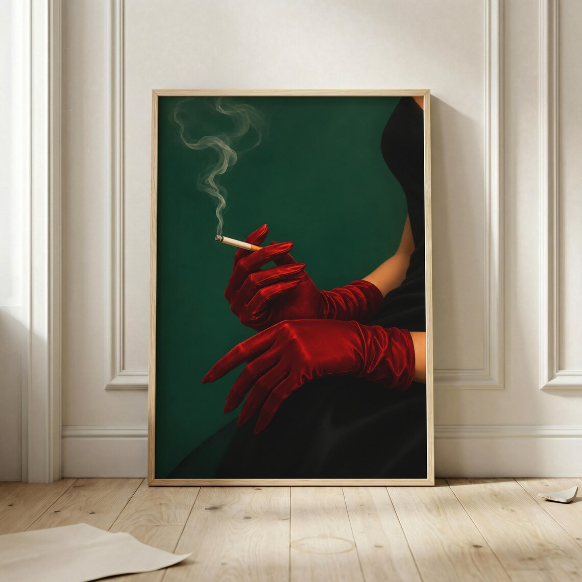 Red Gloves Smoking Woman, Vintage Glamour Art Print