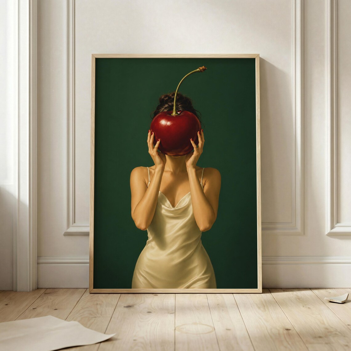 Cherry Face Woman Poster, Surreal Portrait Art Print