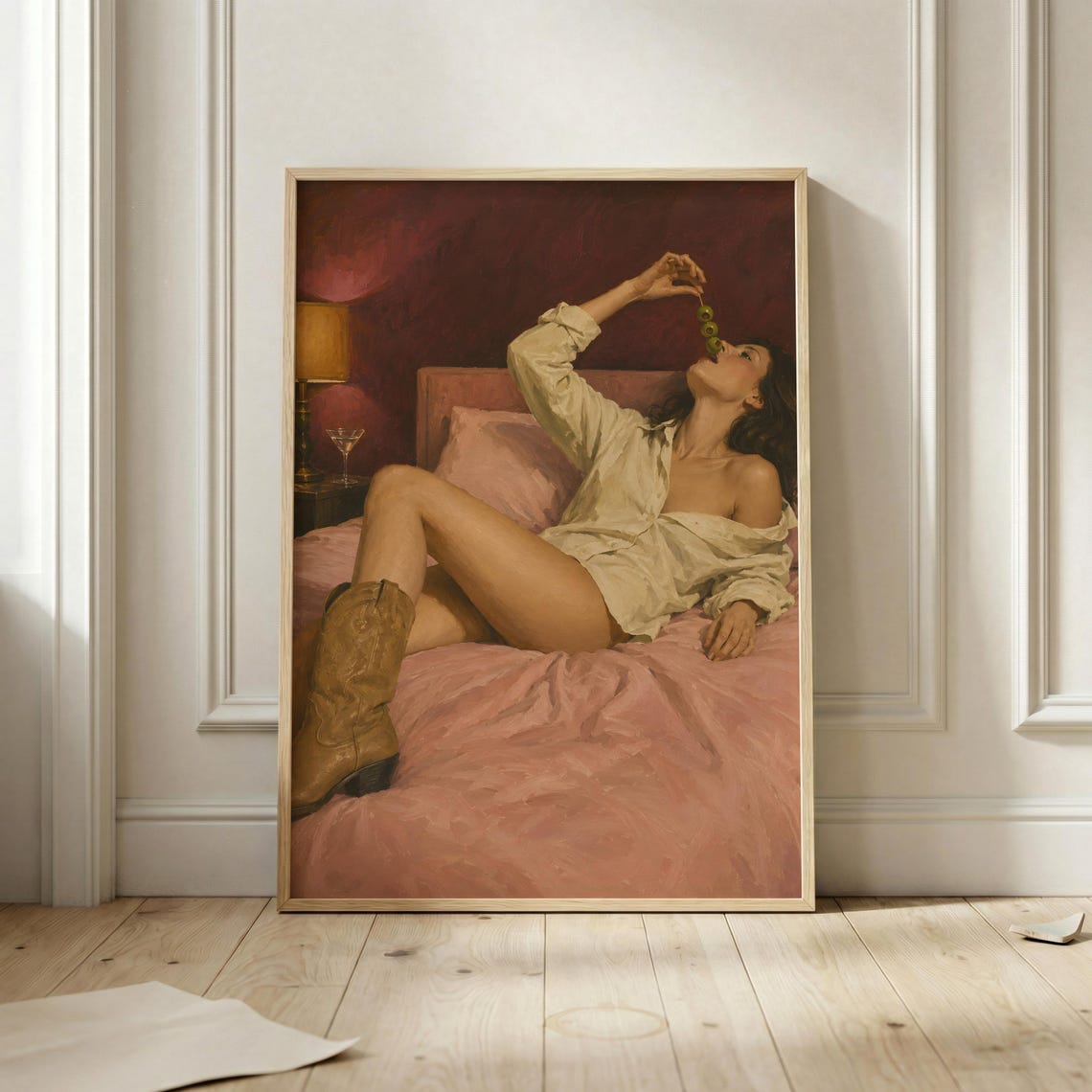 Cowgirl Bedroom Wall Art Olive Martini Poster Chic Western Woman Painting Moody Feminine Decor Modern Fashion Artwork Aesthetic Home