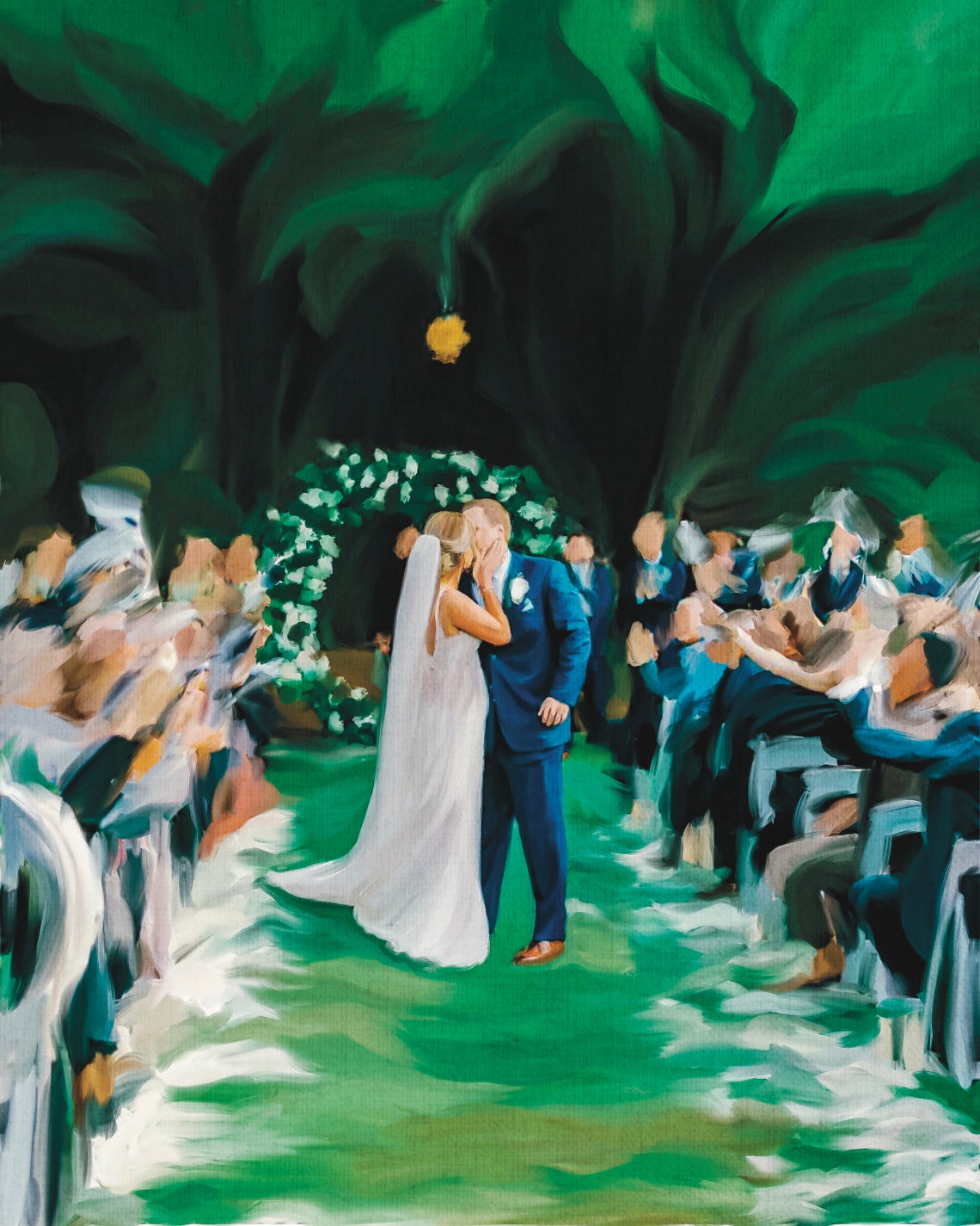 Bride and Groom Forehead to Forehead in a Green Forest Poster - Image 4