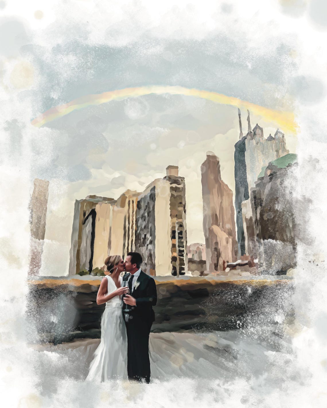 Embracing Couple in a Tender Close Portrait Painting Style Poster - Image 5