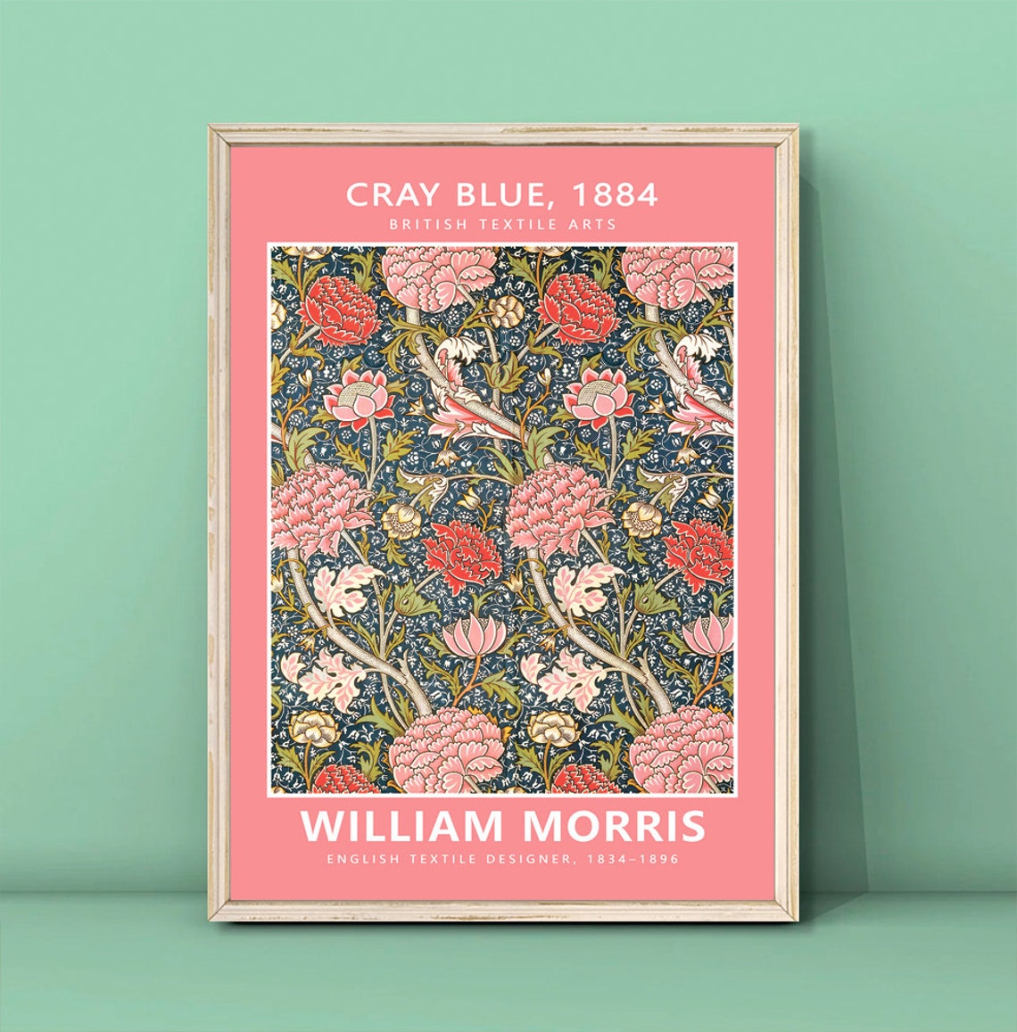 William Morris Cray Blue Floral Textile Pattern Vintage Poster - Image 3