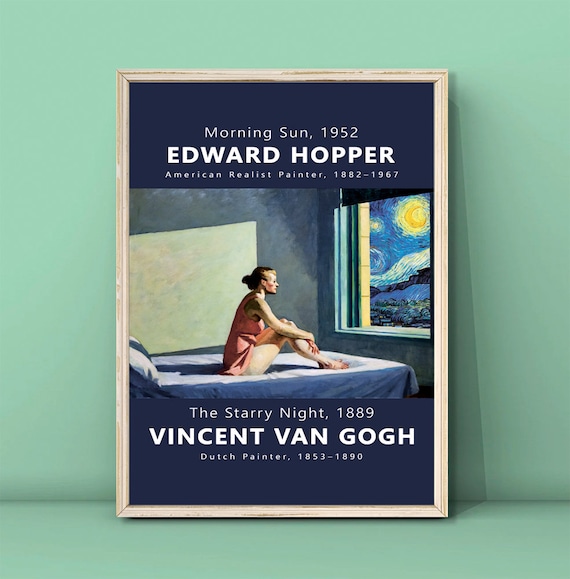 Edward Hopper Morning Sun Print The Starry Night Poster Altered Art Print Van Gogh Painting Hopper Painting Altered Poster