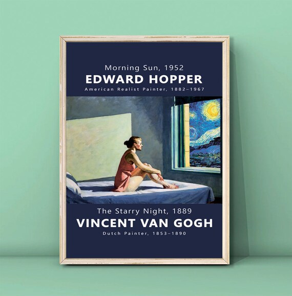 Hopper Morning Sun Starry Night Van Gogh Window Mashup Poster