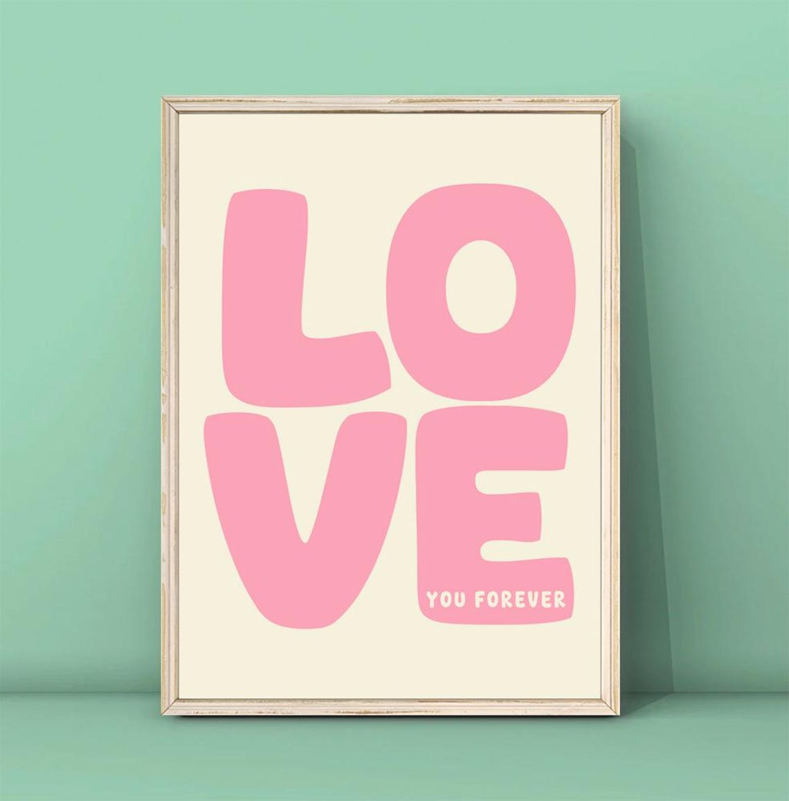 Pink Love You Forever Retro Typography Romantic Heart Poster
