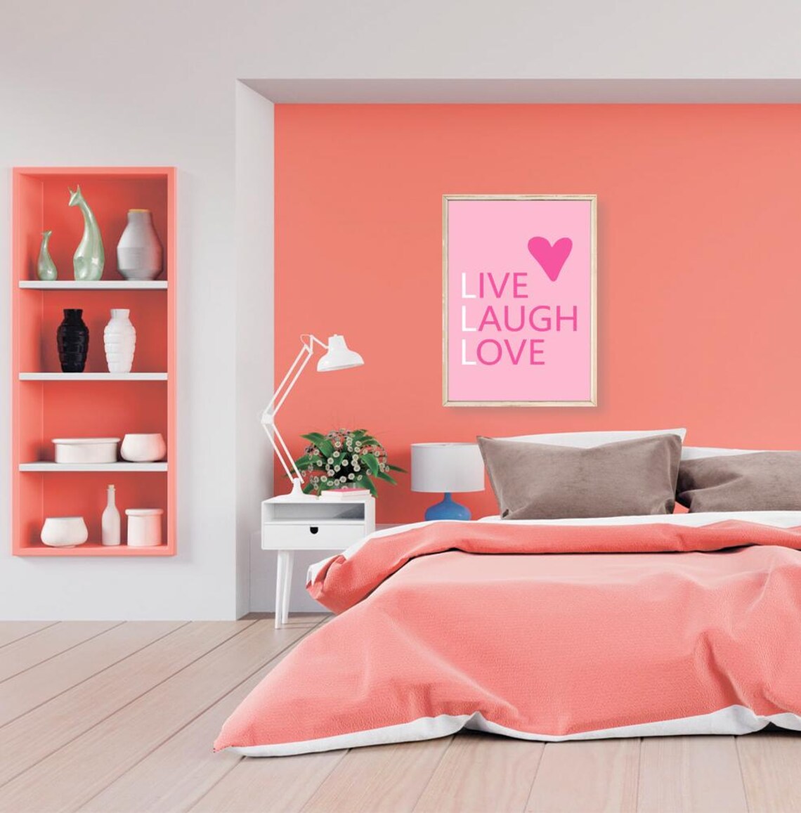 Live Laugh Love Pink Heart Preppy Inspirational Quote Poster - Image 3