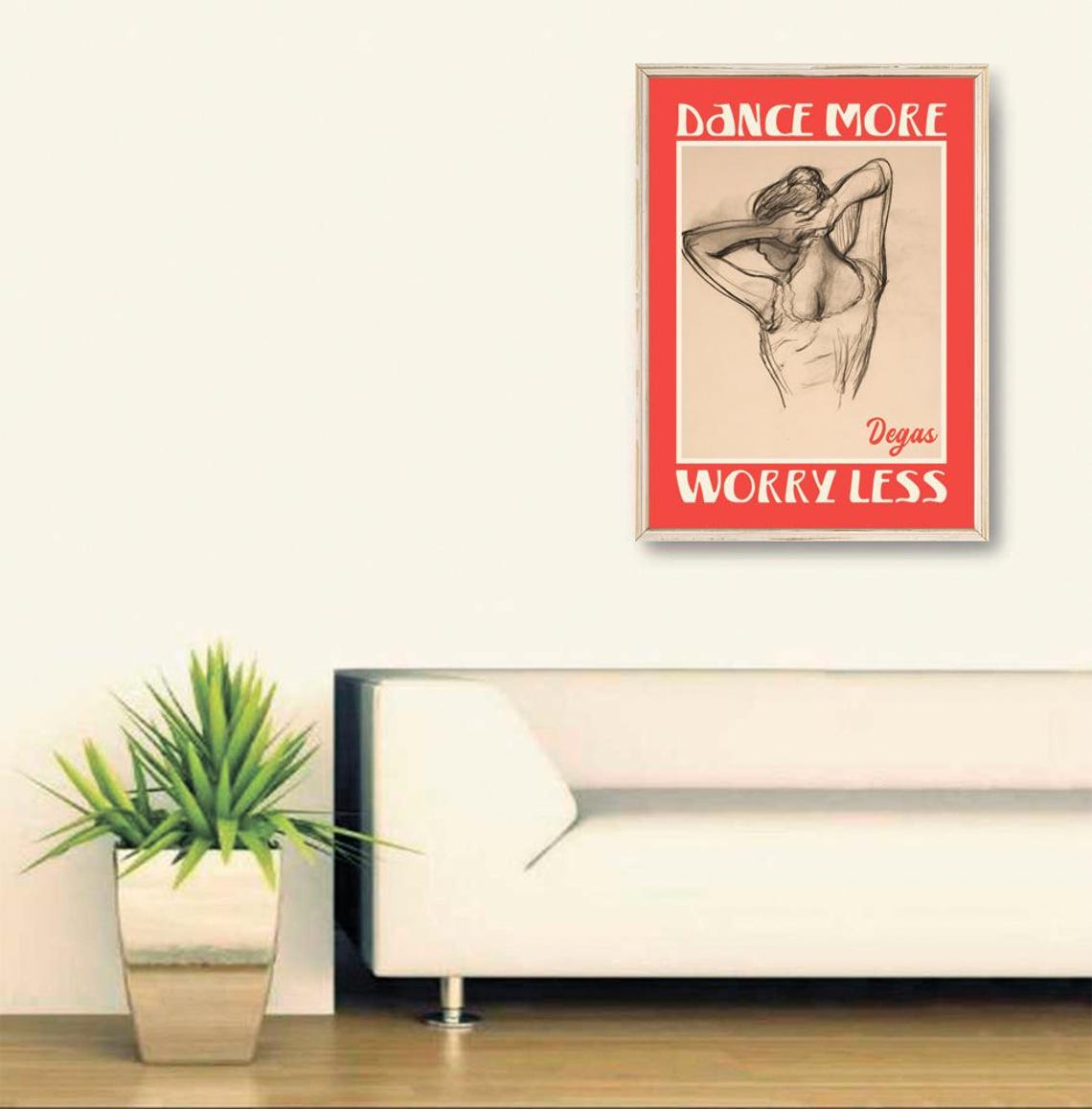 Edgar Degas Dancer Sketch Coral Red Dance More Worry Less Quote Poster - Image 2