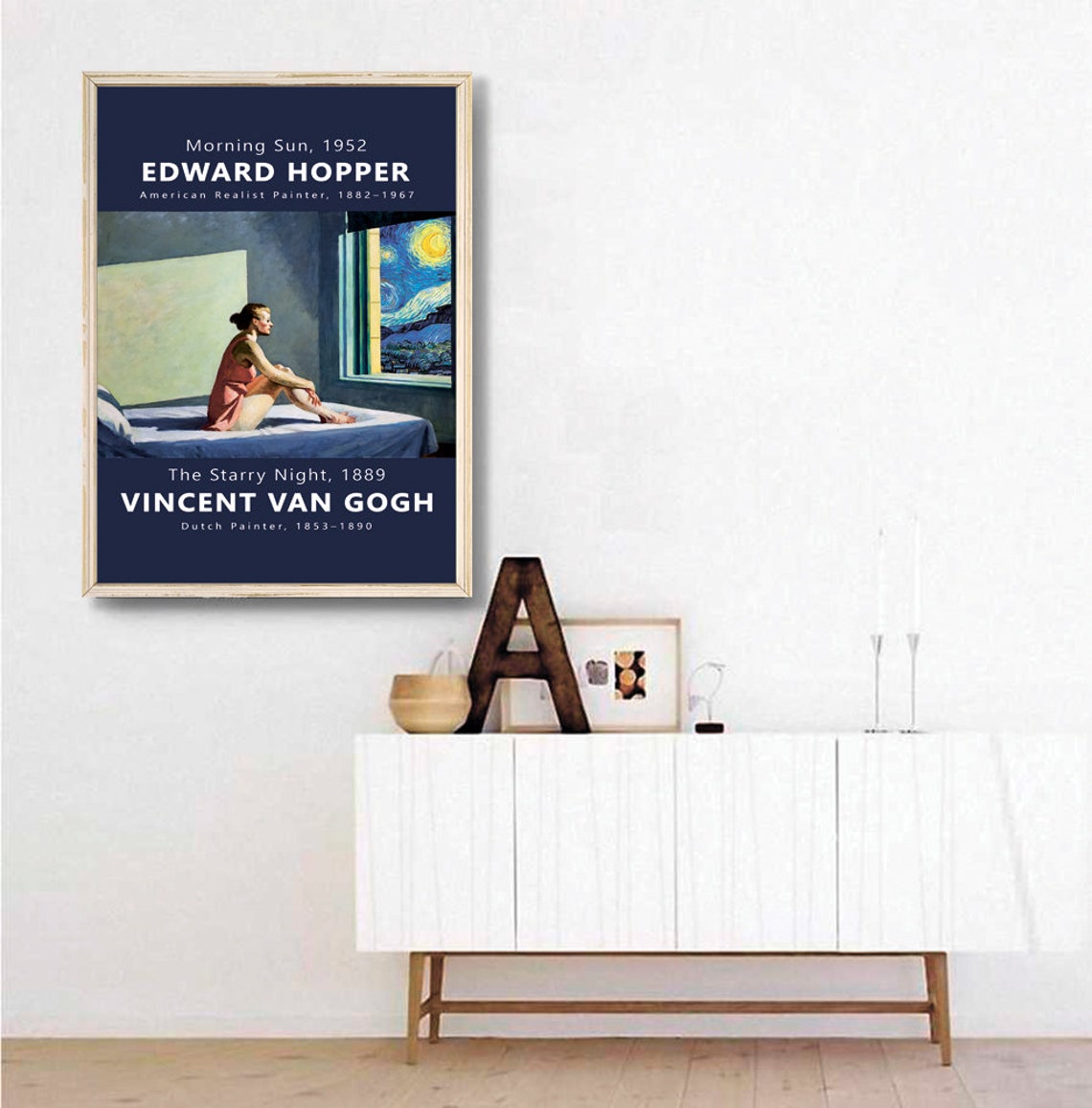 Hopper Morning Sun Starry Night Van Gogh Window Mashup Poster - Image 3