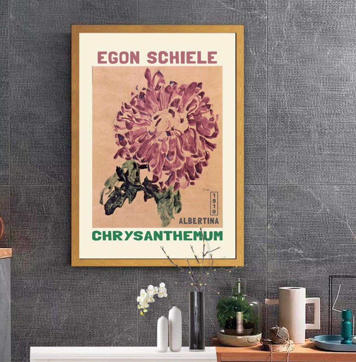 Egon Schiele 1910 Red Chrysanthemum Albertina Flower Exhibition Poster - Image 2