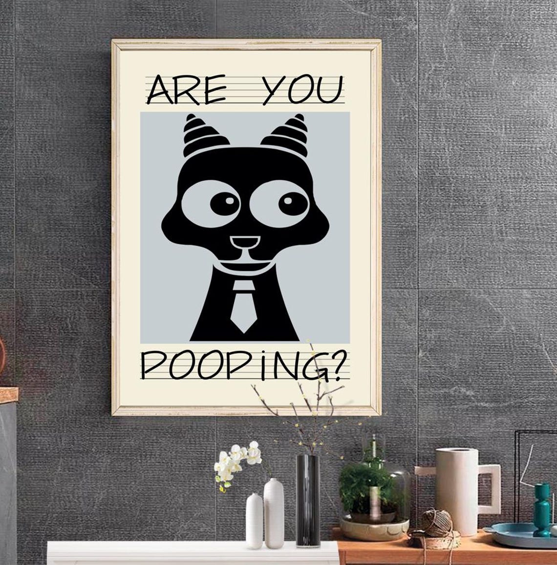 Are You Pooping Funny Black Cat Cartoon Bathroom Humor Wall Poster - Image 2