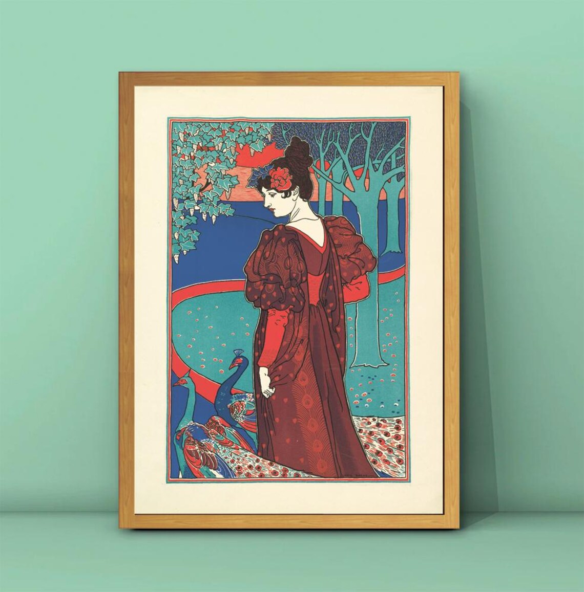 Louis Rhead Woman With Peacocks, Art Nouveau Poster