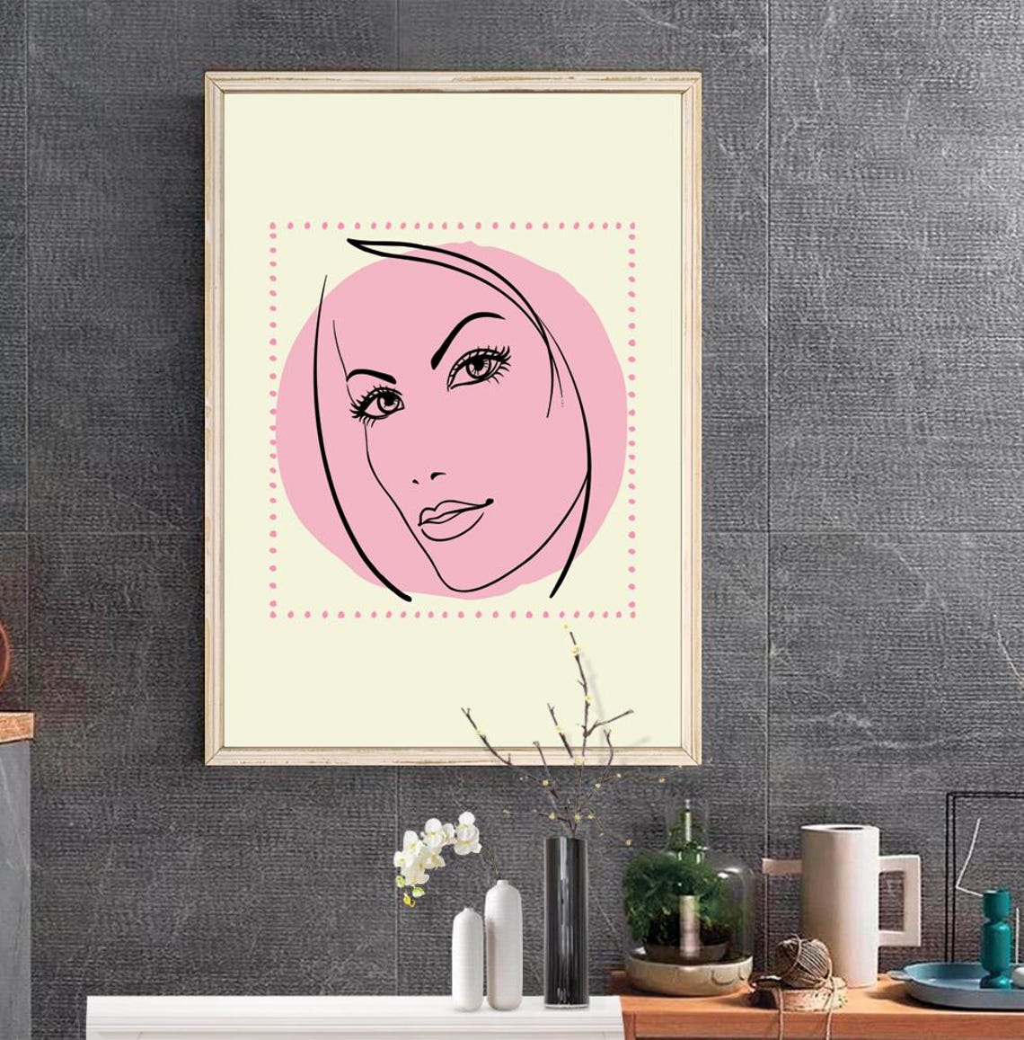 Pink Boho Woman Art Print Woman Line Art Boho Woman Wall Art Boho Woman Poster Neutral Simple Print Pink Woman Print Download - Image 2