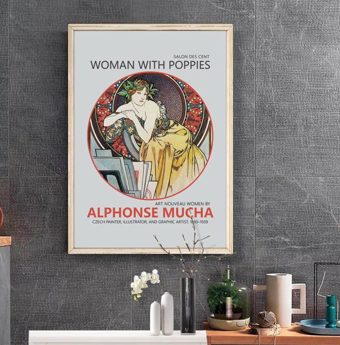 Alphonse Mucha Woman With Poppies Print Bedroom Wall Decor Art Nouveau Women With Hair Flowers Poppies In Art Nouveau - Image 2