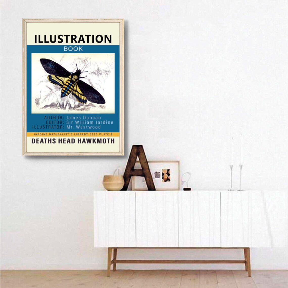 Deaths Head Hawkmoth Vintage Natural History Illustration Poster Moth Collector - Image 3