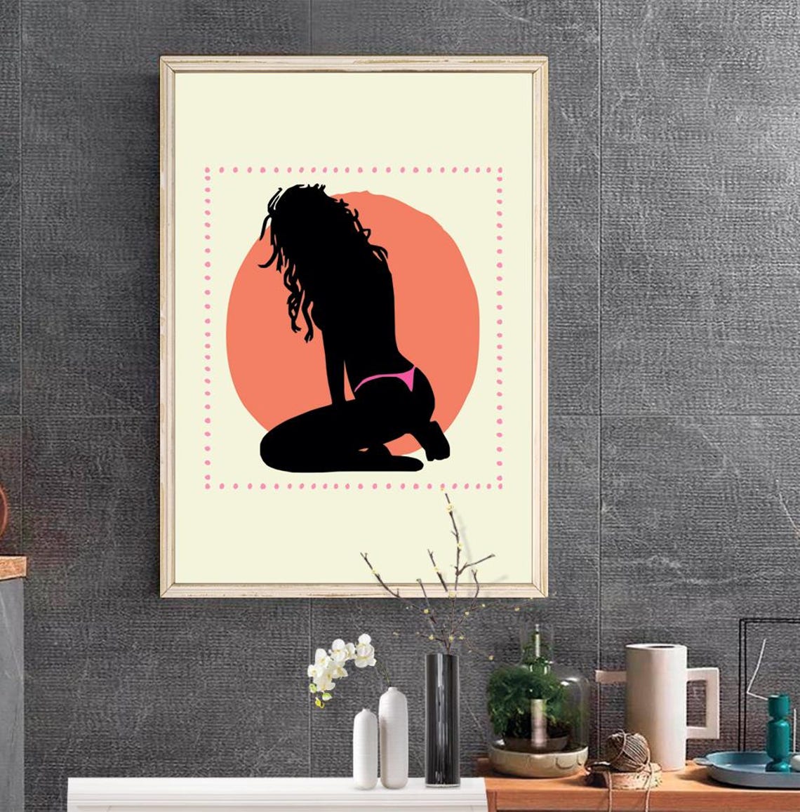 Woman Silhouette Art Print Boho Woman Wall Art Boho Woman Poster Woman Silhouette Poster Pink Woman Print Bedroom Wall Art - Image 2