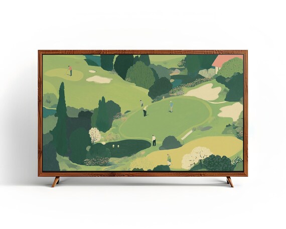 Minimalist Golf Course Landscape Green Fairway Painting Wall Art
