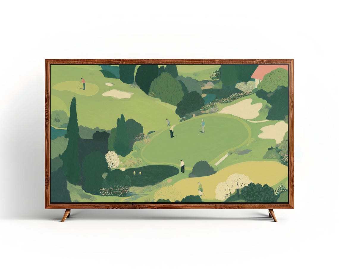 Minimalist Golf Course Landscape Green Fairway Painting Wall Art