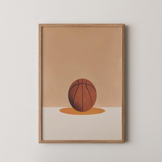 Minimalist Basketball On Warm Tan Background Modern Sports Art Poster