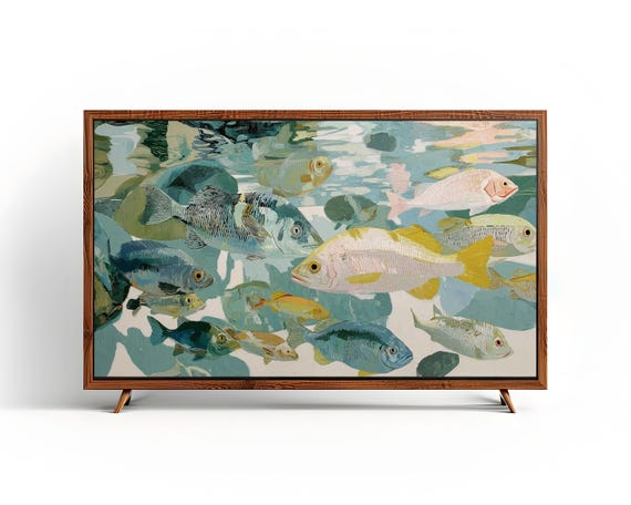 Coastal Fish Frame Tv Art Pink Green Aquarium Screensaver
