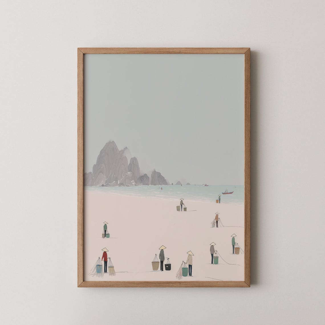 Small People Art Tiny Humans Fishing Print Minimalist Miniature Silhouettes Wall Neutral Poster