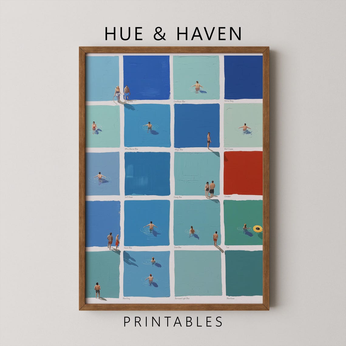 Swimmers Pool Paint Swatch Grid Art Print Maximalist Blue Decor