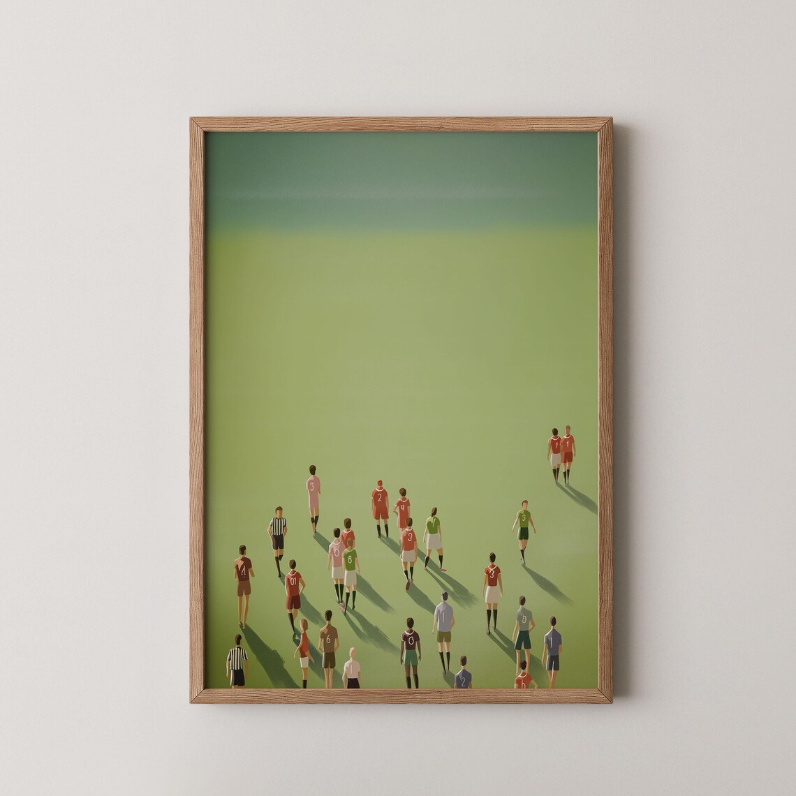 Soccer Players Minimalist Field Green Pitch Modern Sports Art Poster