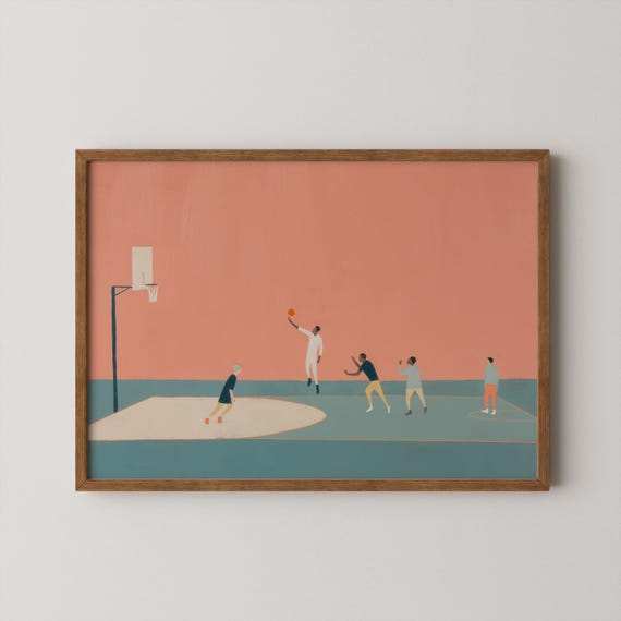Minimalist Basketball Players Art Print Sports Office Decor