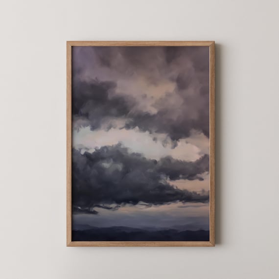 Dark Clouds Abstract Art Print Moody Minimalist Texture Oil Painting Wall