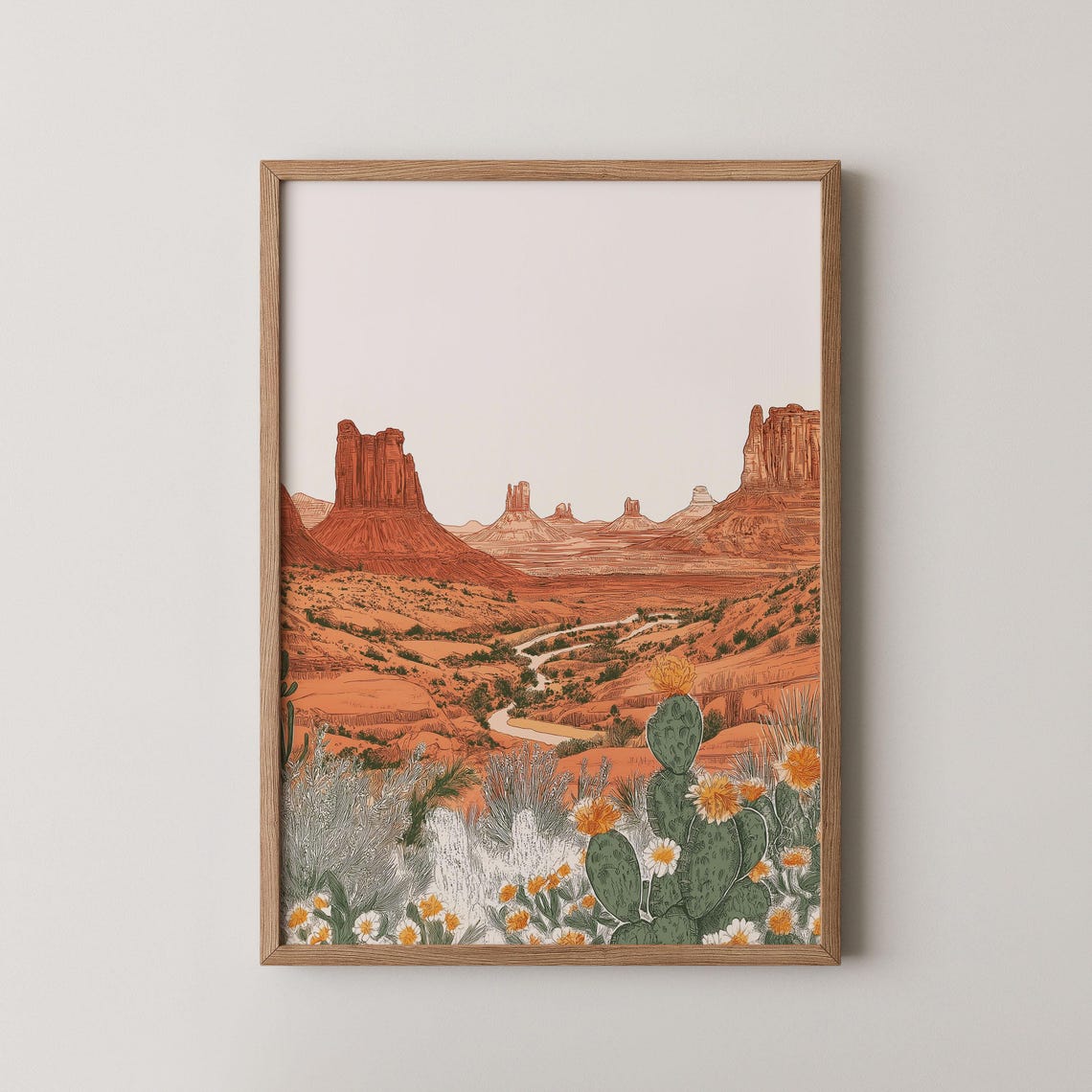 Red Rock Desert Buttes Prickly Pear Cactus Southwest Art Print