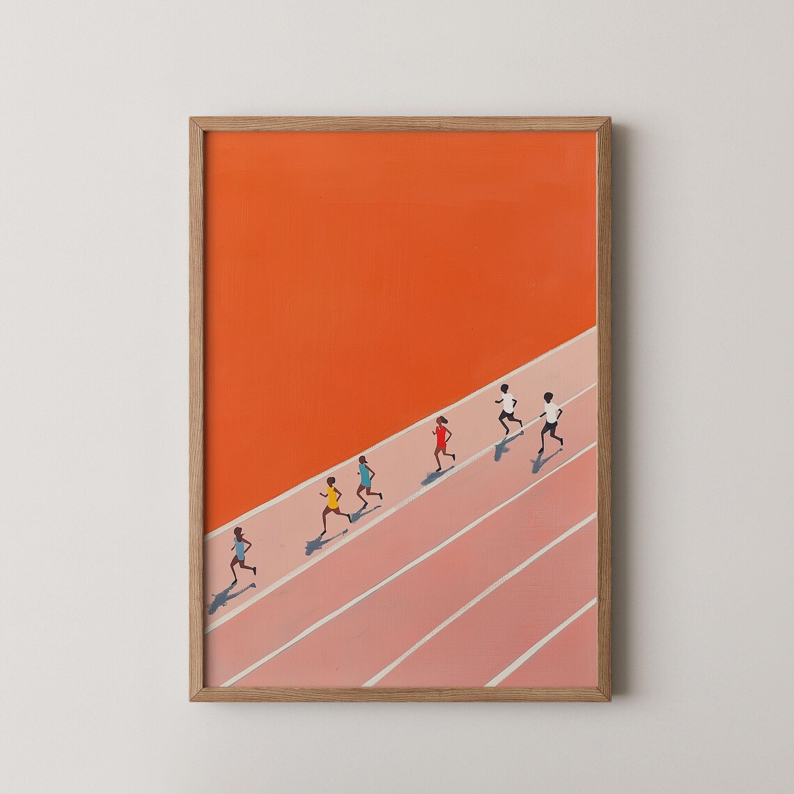Minimalist Track Runners Sprint Orange Background Sports Art Poster