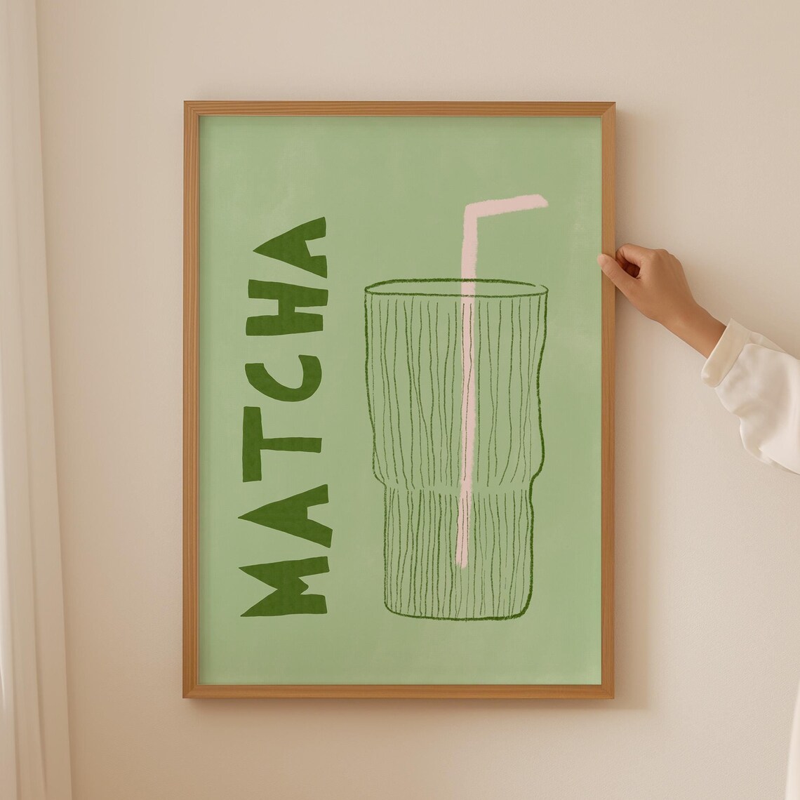 Matcha Poster Retro Drink Poster Caffe Poster Matcha Latte Print Trendy Green Print Mid Century Print Matcha Wall Art Kitchen Print