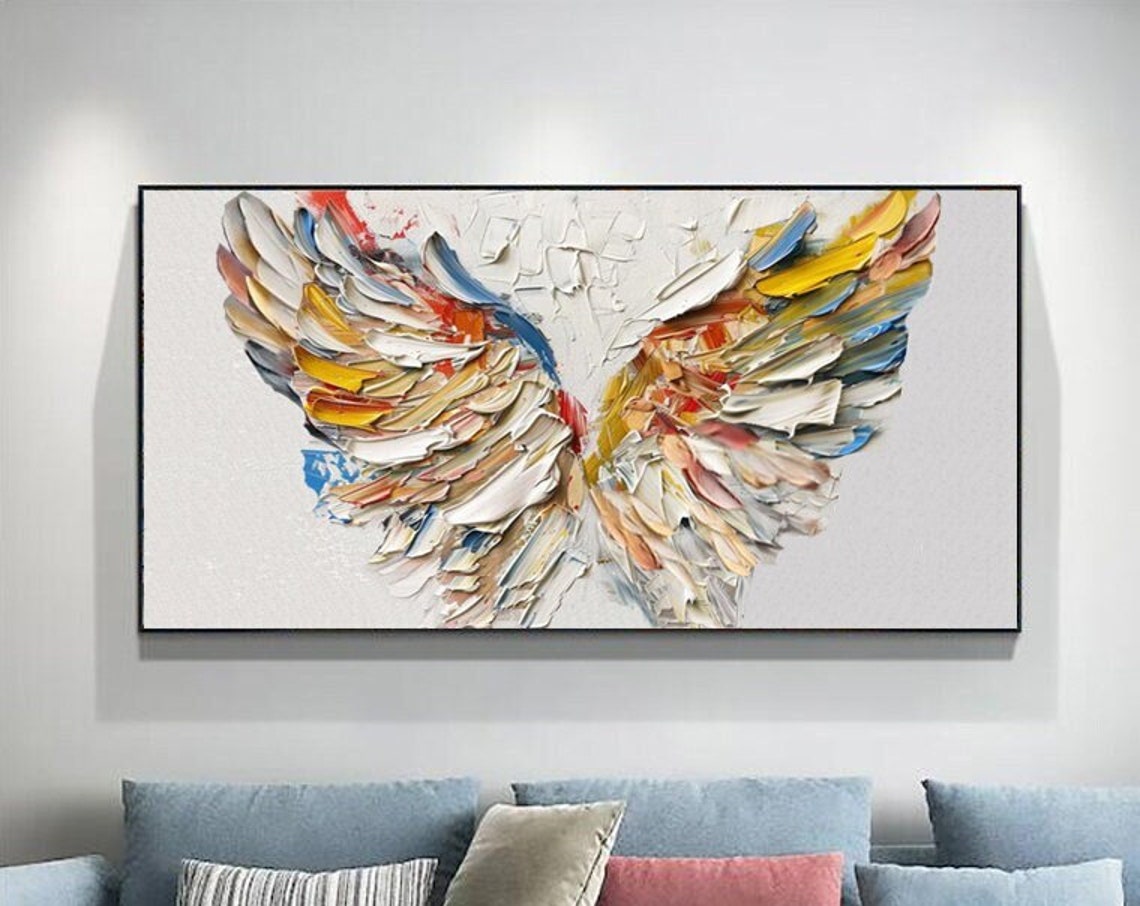 Colorful Angel Wings Painted in Thick Impasto Brushwork Wall Art