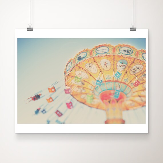 Santa Cruz Boardwalk Carnival Swing Ride Pastel Photograph Poster