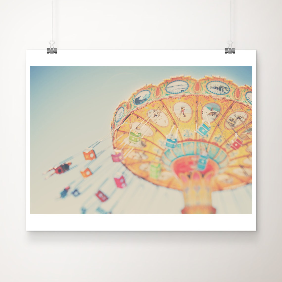 Santa Cruz Boardwalk Carnival Swing Ride Pastel Photograph Poster