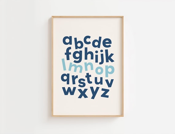 Blue Alphabet Letters Playful Kids Nursery Educational Art Poster