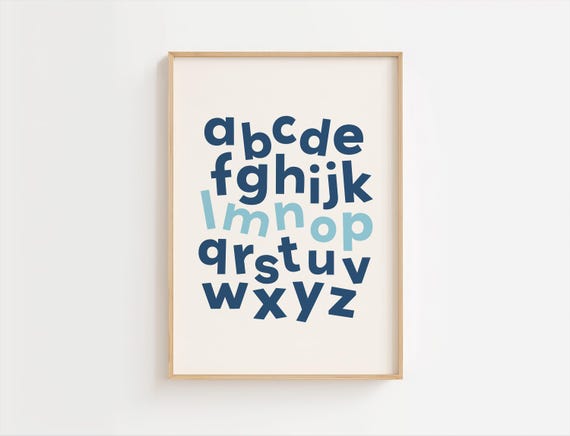 Lmnop Alphabet Print Blue First Nursery Kids Playroom Eclectic Abc Modern Toddler Room Printables