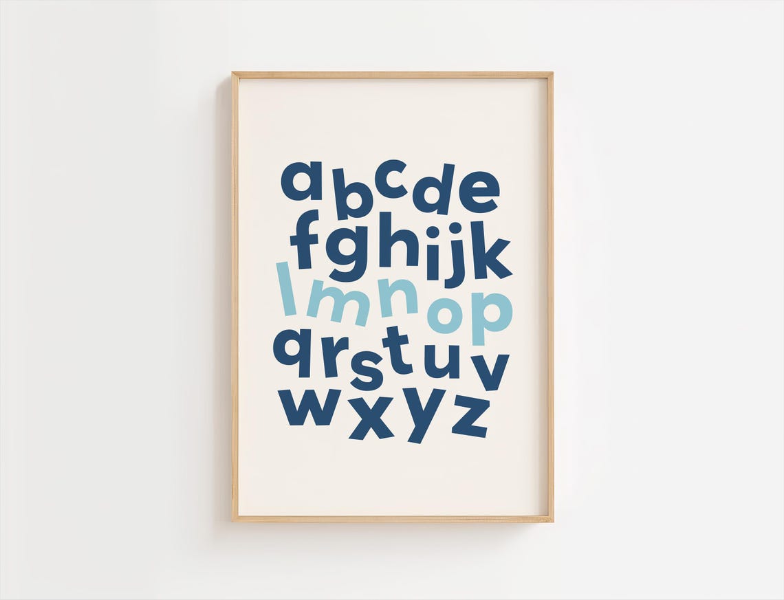 Lmnop Alphabet Print Blue First Nursery Kids Playroom Eclectic Abc Modern Toddler Room Printables