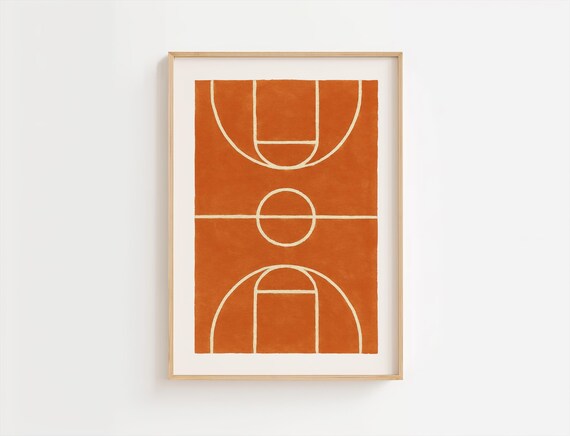 Basketball Court Lines Rustic Orange Minimalist Sports Art Poster
