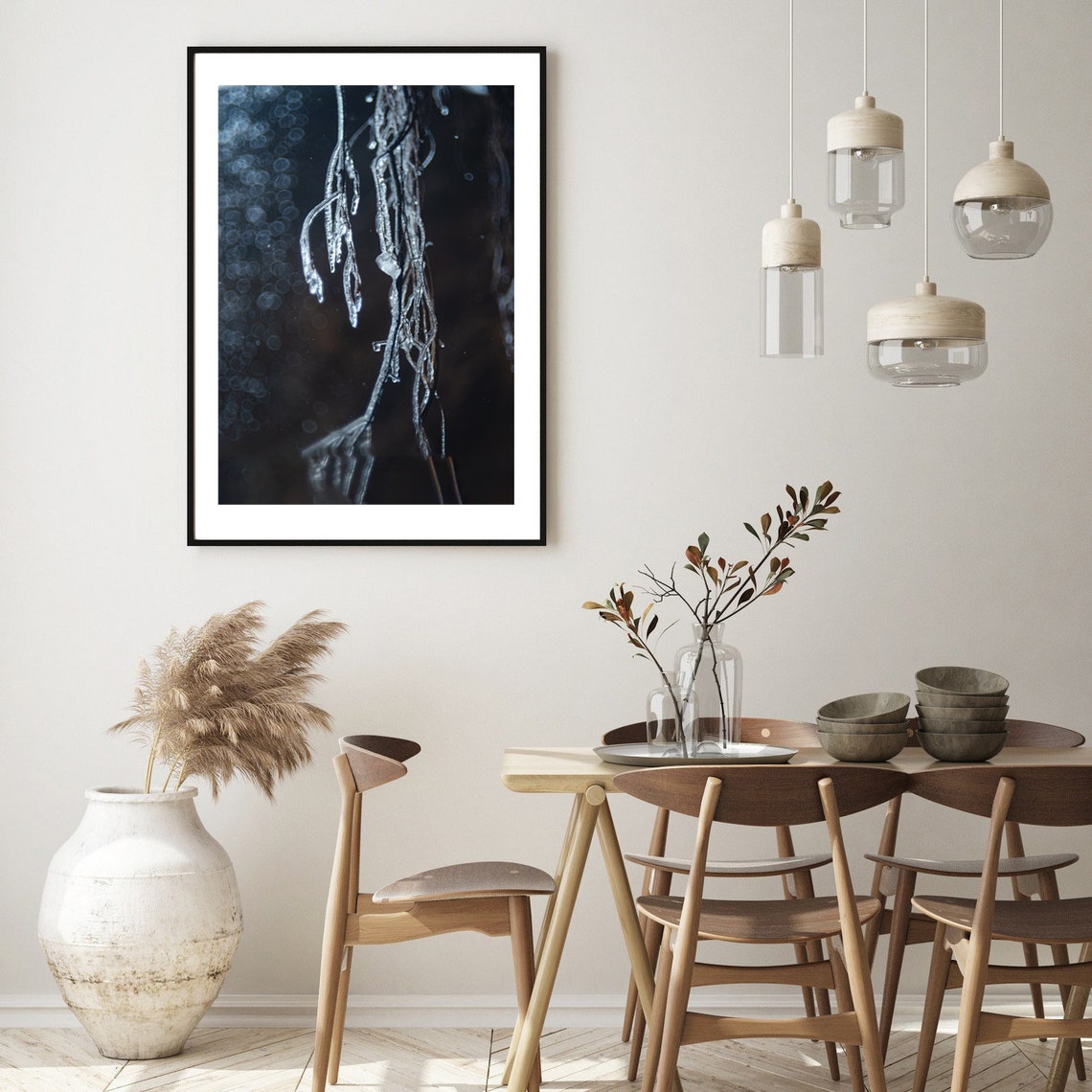 Frozen Icicle Branches Night Macro Winter Nature Photo Poster - Image 4