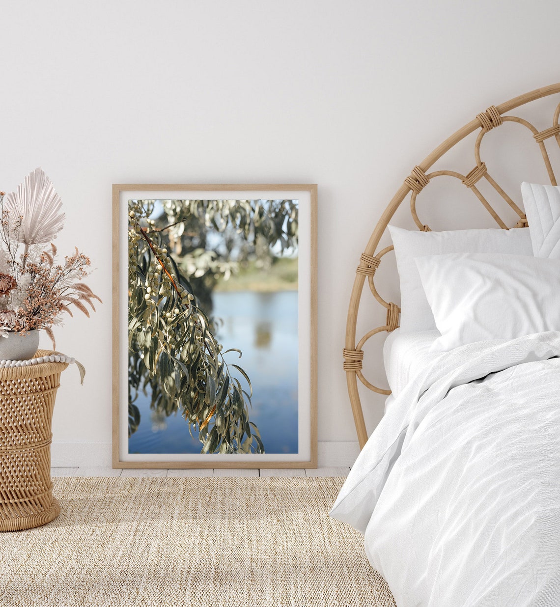 Silver Green Branches With Berries Over Calm Water Nature Poster - Image 2