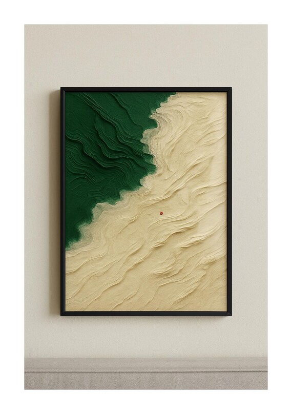 Green Beige Abstract Beach Waves Textured Minimal Coastal Poster