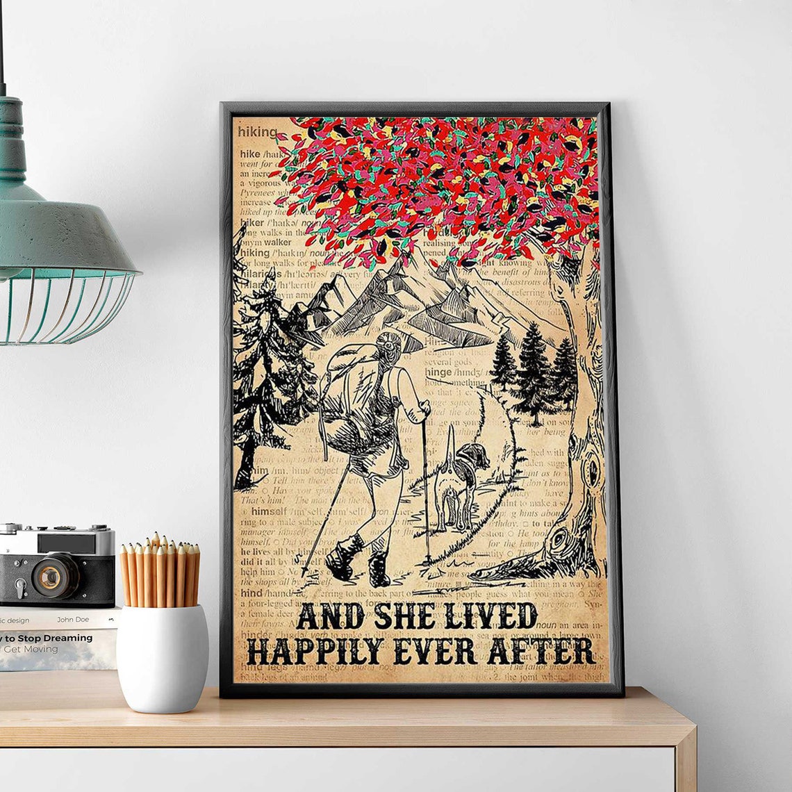 And She Lived Happily Ever After Girl Dog Hiking Art Wall Poster - Image 2