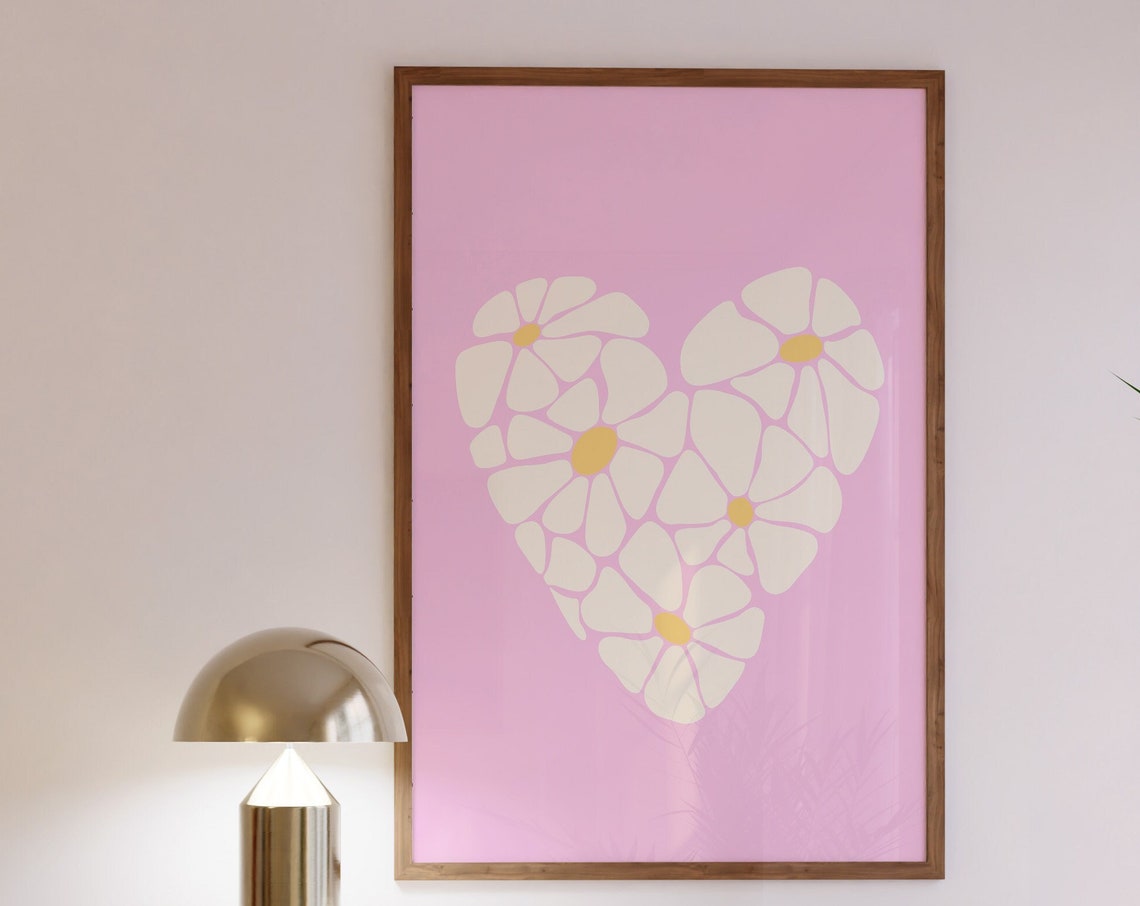 Pink Daisy Heart Floral Poster Preppy Flower Decor for Girly Rooms - Image 3